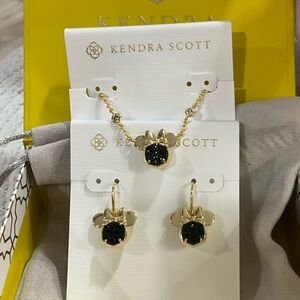 Kendra Scott Minnie Mouse Gold/Black Necklace+Earrings ** box/dust bag included